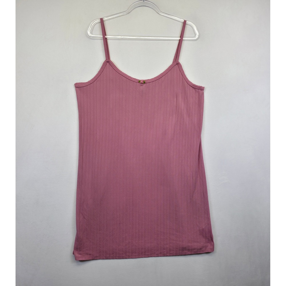 Jaclyn Intimates Slip Dress Women L Pink Ribbed Knit Nightgown Cami Soft Stretch